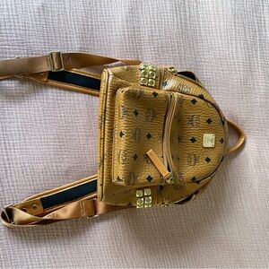 MCM Tan Backpack with Gold Studs